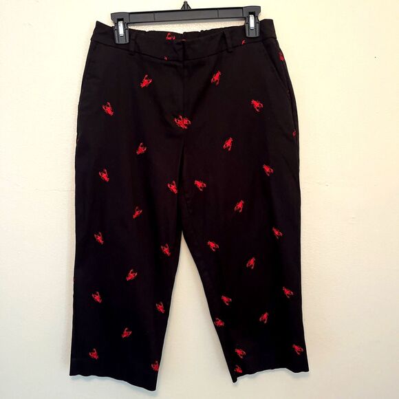 Vintage 90s High Waisted Lobster Embroidered Straight Leg Capri, Black/Red- 10P - Picture 1 of 8